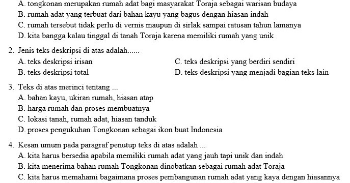 soal pilihan ganda bahasa indonesia